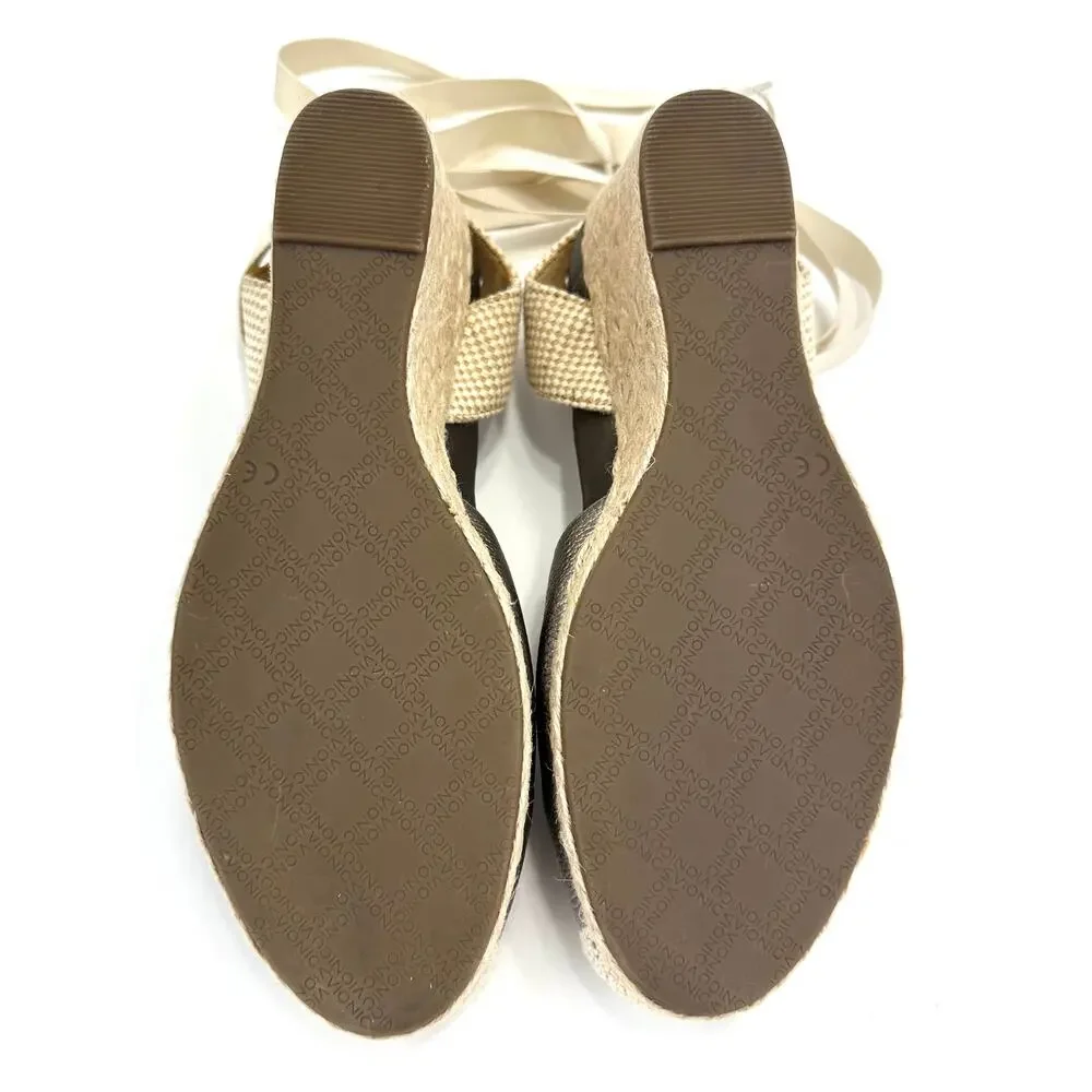 Vionic Maris Wedge Sandal Size 9/41 Gray/Pewter Leather Espadrille Closed Toe